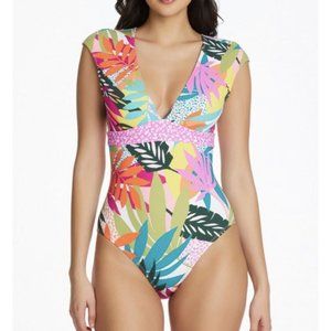 NWT Bleu Rod Beattie Women Wild Heart Key West Cap Sleeve One Piece Swimsuit
